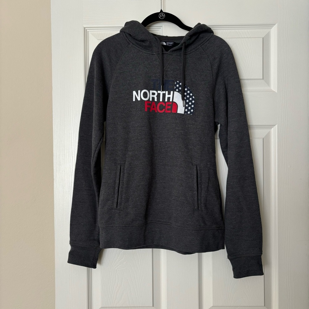 The North Face Hoodie, Patriotic Stars & Stripes design Gray Size M
